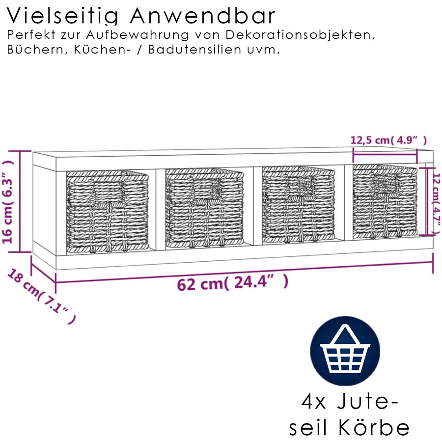 Wandregal Bianco Schmal Walnuss Massiv – Bild 3