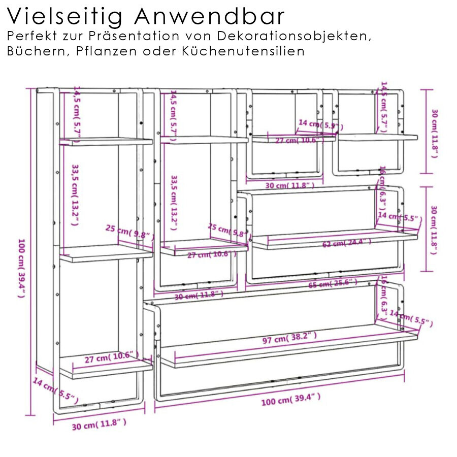 Wandregal Bianco 6-teilig Eiche – Bild 3