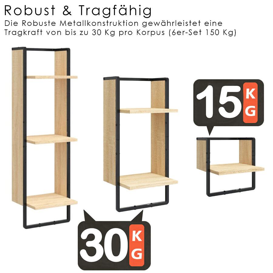 Wandregal Bianco 6-teilig Eiche – Bild 5